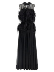 Alberta Ferretti Chiffon And Feather Dress