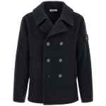 Stone Island Double-breasted Coat With Logo Badge
