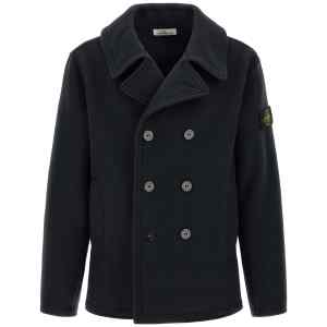 Stone Island Double-breasted Coat With Logo Badge