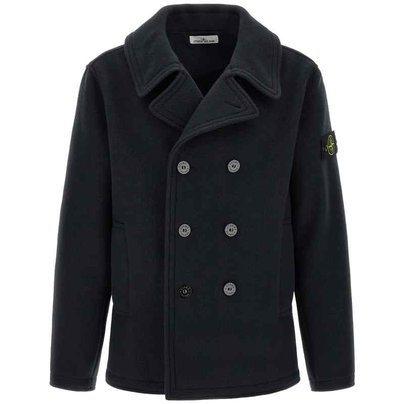 Stone Island Double-breasted Coat With Logo Badge
