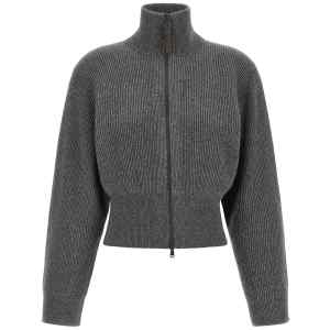 Brunello Cucinelli Ribbed Cardigan With Leather Detail