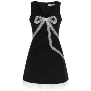 Self-Portrait Black Crêpe Bow Lace Mini Dress