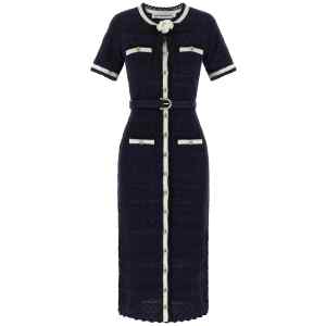 Self-Portrait Navy Pointelle Knit Midi Dress