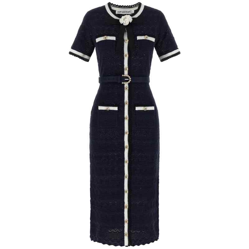 PF26072MANNAVY_01_M_2026-05-15T07-38-32.361Z Self-Portrait Navy Pointelle Knit Midi Dress