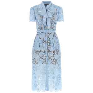 Self-Portrait Blue Lace Tie Neck Midi Dress