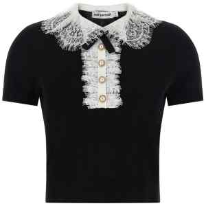 Self-Portrait Black Knit Lace Collar Top