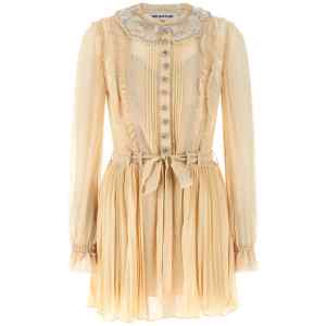 Self-Portrait Tan Pleated Georgette Mini Dress