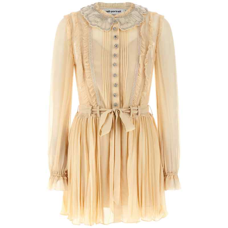 RS26034STTAN_01_M_2025-11-21T10-24-09.087Z Self-Portrait Tan Pleated Georgette Mini Dress