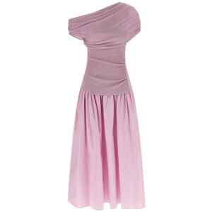 Self-Portrait Pink Cotton Draped Knit Midi Dress