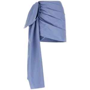Self-Portrait Blue Cotton Tie Side Mini Skirt