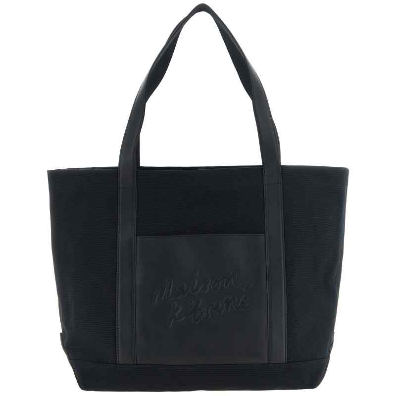 Maison Kitsuné Canvas And Large Leather Shopping Bag
