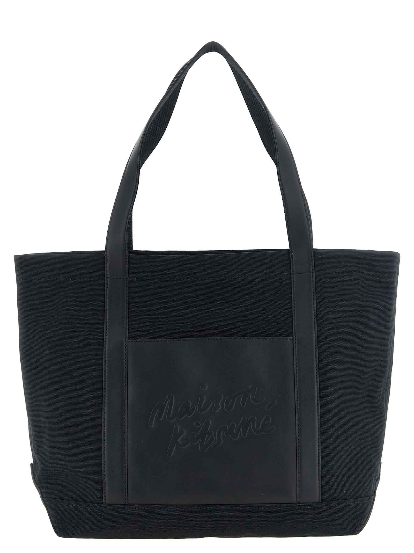Maison Kitsuné Canvas And Large Leather Shopping Bag