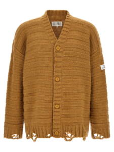 Mm6 Maison Margiela Beige Distressed Cardigan