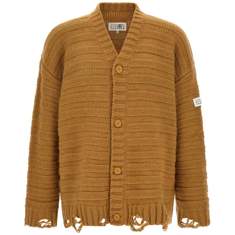 SH0HP0005M13040156_01_M_2026-10-27T15-50-38.425Z Mm6 Maison Margiela Beige Distressed Cardigan